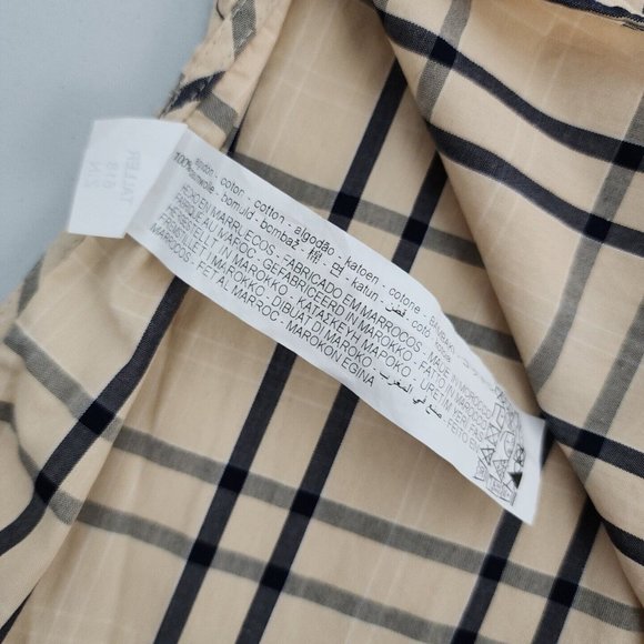 Zara Plaid Size Medium Tie Back Shirt Top Blouse Button Front Tan Gray womens - Picture 9 of 12